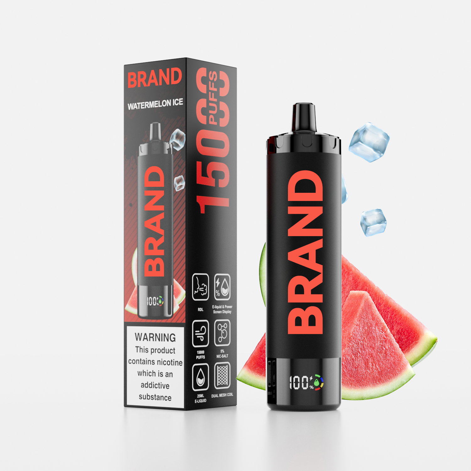watermelon ice vape rechargeable Watermelon Ice Disposable Rechargeable RDL Vape With & Dual Mesh Coil  Screen Display Device